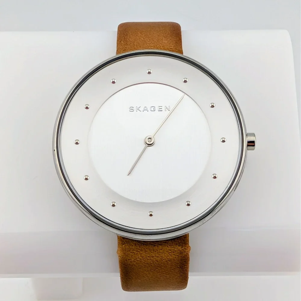 Skagen Gitte SKW2326 Women's Minimalist Silver Dial Brown Leather Watch 38mm